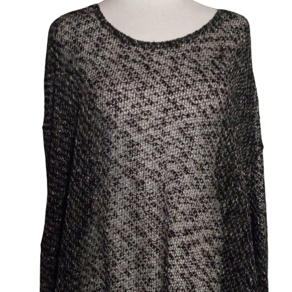Alembika Black & Gray Oversized Open Knit Drop Shoulder Sweater Size XL - Picture 2 of 9